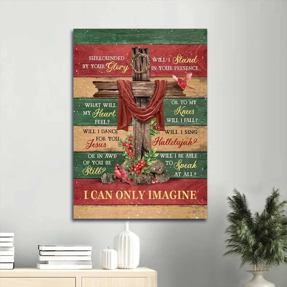 Kna Prints - Jesus Portrait , - Big Cross, Pretty Cardinal, Christmas Backgro Unframed Prints For Home Or Office, Perfect Gift For Everyone, UNFRAMED-12x18