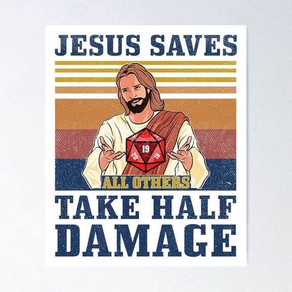 Kna Prints - Jesus Saves All Others Take Hal Damage Poster Wall Art Print For Home Decor, Living Room, Bedroom, Office, UNFRAMED-24x36