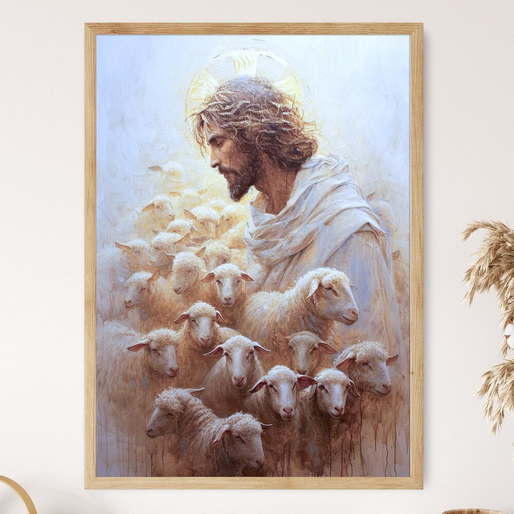 Kna Prints - Jesus And Sheep Painting Print Modern Bible Verse Boho ...