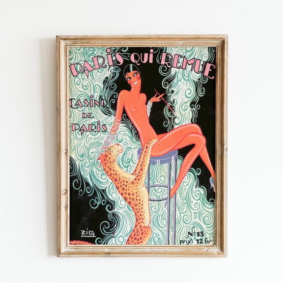 Kna Prints - Josephine Baker With Cat Art Print Cabaret 1920S Black Woman Art Deco Casino De Paris French Poster Vintage Wall Art Unframed Poster, UNFRAMED-8x12