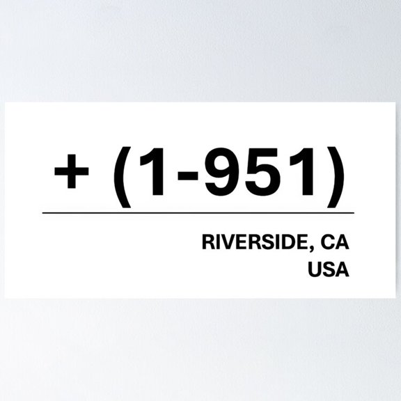 Kna Prints - Kir 2628 - Area Code For Riverside 1-951 Poster, UNFRAMED-8x12