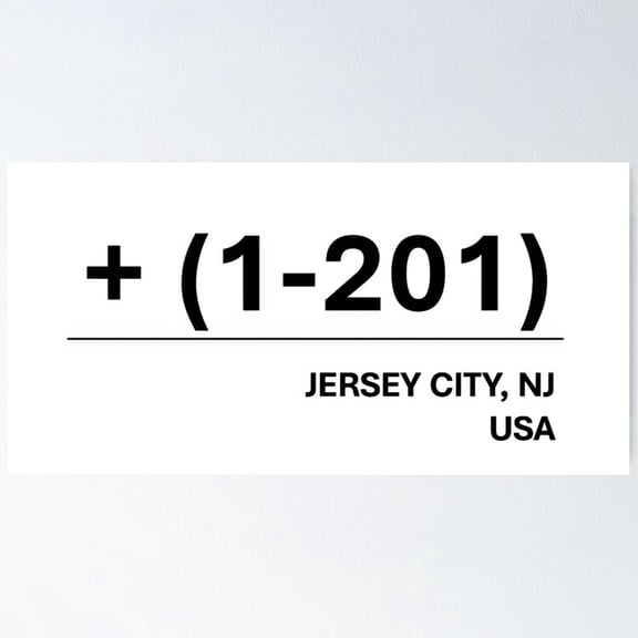 Kna Prints - Kir 2651 - Area Code For Jersey City 1-201 Poster, UNFRAMED-12x18