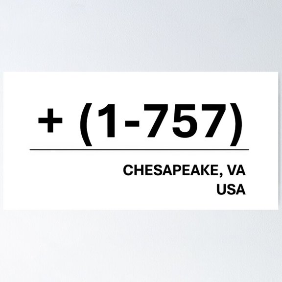 Kna Prints - Kir 2662 - Area Code For Chesapeake 1-757 Poster, UNFRAMED-18x24