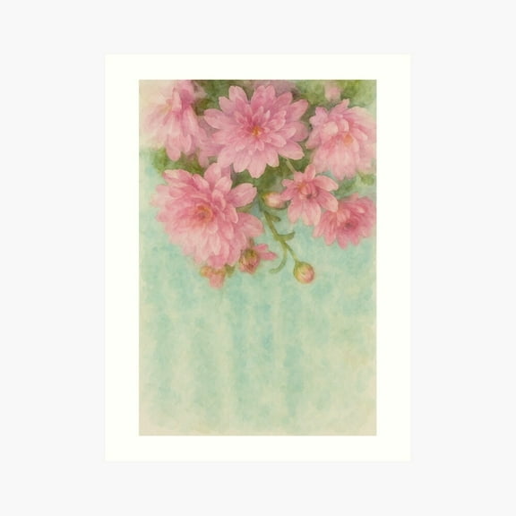 Kna Prints - Kir 2878 - Blush Pink Chrysanthemums Watercolor Floral Art Poster, UNFRAMED-8x12