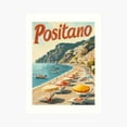 thumbnail image 1 of Kna Prints - Kir 4344 - Visitors Relax On Sunbeds With Vibrant Umbrellas While Boats Float Near The Shoreline In Positano, Showcasing The Beauty Of The Amalfi Poster, UNFRAMED-24x36, 1 of 2