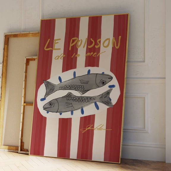 Kna Prints - Le Poisson Print, Vintage French Food Print, Beach Print, Retro Seafood Art, Mid Century Print, Modern Kitchen Wall Art, French Sketch Print Unframed Poster, UNFRAMED-12x18