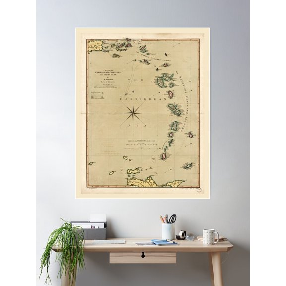 Kna Prints - Lesser Antilles Map (1789 Poster, UNFRAMED-8x12