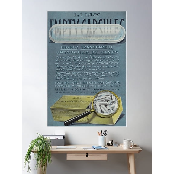 Kna Prints - Lilly Empty Capsules Vintage Pharmaceutical Advertisement For Home Decor, Living Room, Bedroom, Office, UNFRAMED-16x24