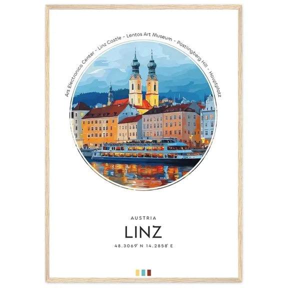 Kna Prints - Linz City Poster Austria Travel Print Wall Art Travel Gift Landscape City Art Wa For Home Decor, Living Room, Bedroom, Office, UNFRAMED-8x12