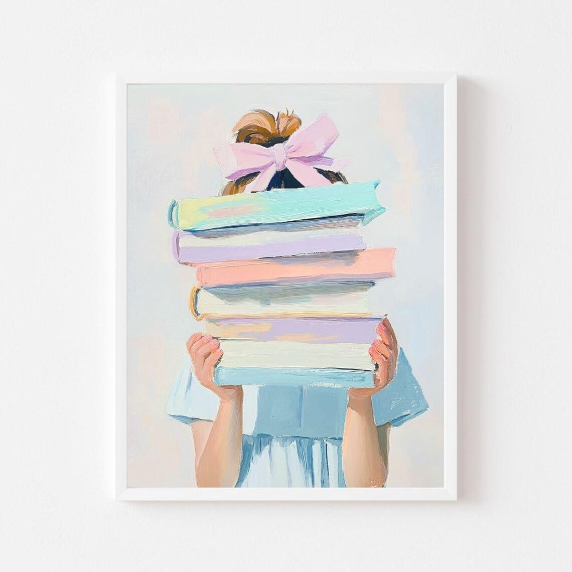Kna Prints - Little Girl Holding Books Painting Pastel Reading Nook Art ...