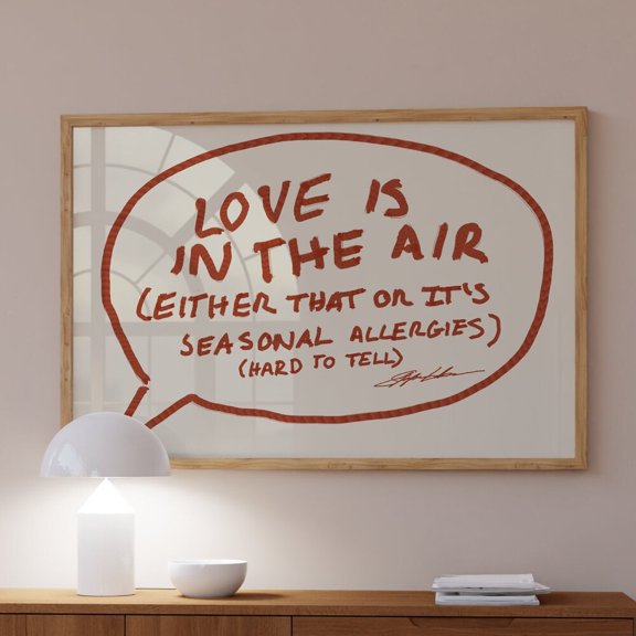 Kna Prints - Love Is In The Air Print, Mid Century Modern, Aesthetic Red Wall Art, Bauhaus Print, Typography Print, Narrow Print, Handwritten Font Sketch Unframed Poster, UNFRAMED-8x12