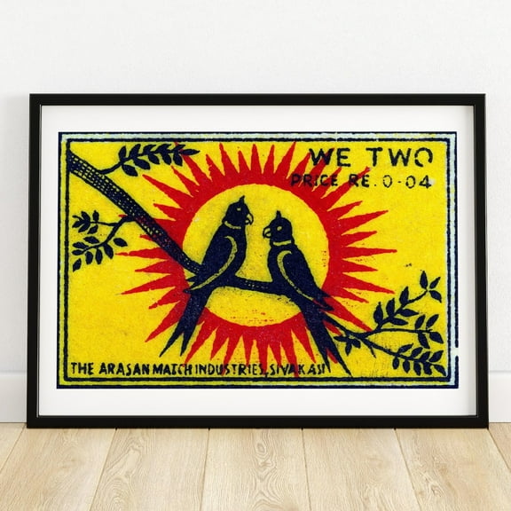 Kna Prints - Love Bird Couple - Matchbox Print - Aesthetic Wall Art - Vintage India Art - Matchbox Wall Poster - Vintage Poster Print ,, UNFRAMED-16x24