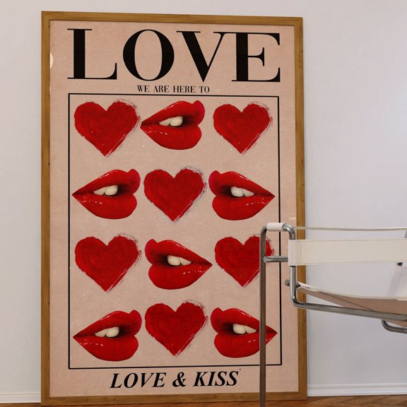 Kna Prints - Love Poster, 70S Print, Red Wall Art, Newspaper Poster, Love And Kiss Poster, Trendy Wall Print, Psychedelic Art, Retro Print, Trippy Poster Unframed Poster, UNFRAMED-18x24