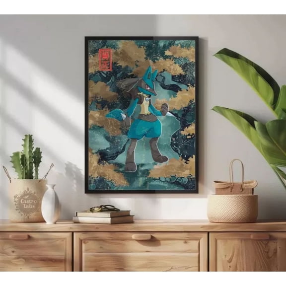 Kna Prints - Lucartio Pokemon Poster - Japanese Tapestry Style Aura Wartrior Art, Printable Art - Kir 8388, UNFRAMED-8x12