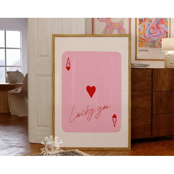 Kna Prints - Lucky You Print, Retro Playing Card Poster, Trendy Wall Art, Pink Preppy Poster, Girly Dorm Room Decor, Art, Digital Prints Wall Art Decor For Home Office, UNFRAMED-8x12