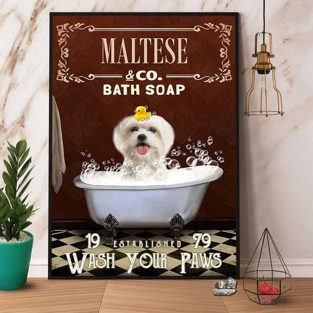 Targa in metallo decorativa con pastore tedesco e Co Bath Soap Wash Your Paws decorazione da parete poster in metallo 20 x 30 cm