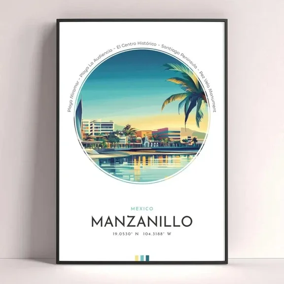 Kna Prints - Manzanillo City Poster, Mexico Travel Print, Printable Wall Art For Home Decor, Living Room, Bedroom, Office, UNFRAMED-24x36