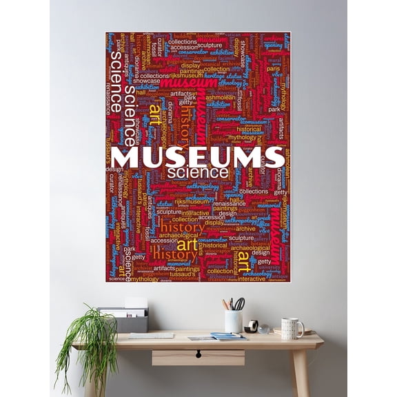 Kna Prints - Maroon Museum Word Cloud Science History Art Artifacts Poster Wall Art, Modern Wall Decor For Living Room Bedroom, UNFRAMED-8x12