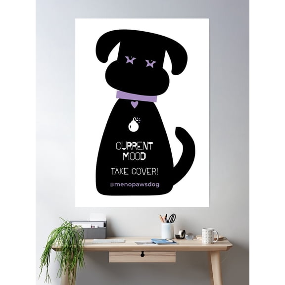 Kna Prints - Menopaws Dog: Currentmood - Take Cover Poster Wall Art, Modern Wall Decor For Living Room Bedroom, UNFRAMED-8x12