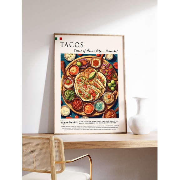 Kna Prints - Mexican Tacos Food Poster, Mexican Food Print, Mexican Art, Kitchen Decor, Mexico Food Art, Latin Food Art, Retro Food Print, Food Gift, UNFRAMED-12x18