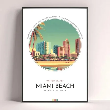 Kna Prints - Miami Beach Poster, Florida Travel Print, United States Printable Wall Art For Home Decor, Living Room, Bedroom, Office, UNFRAMED-8x12