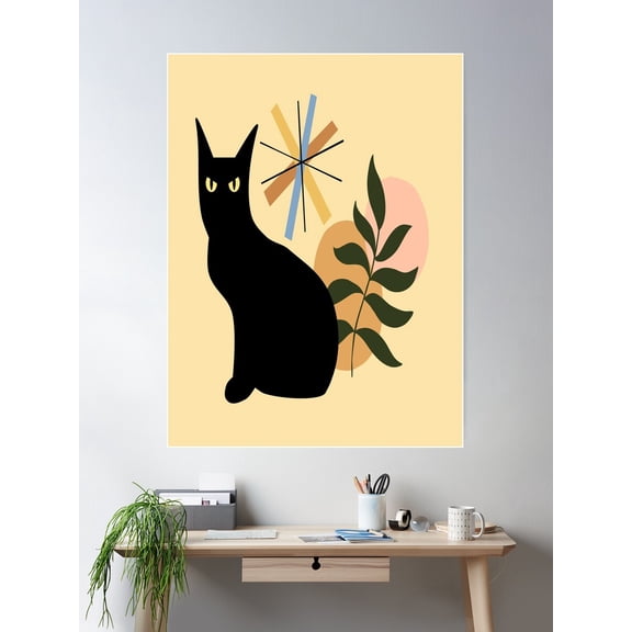 Kna Prints - Mid Century Atomic Black Cat, Mid Century Cat,Retro Atomic Cats, Poster Wall Art, Modern Wall Decor For Living Room Bedroom, UNFRAMED-12x18