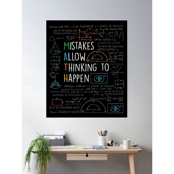 Kna Prints - Mistakes Allow Thinking To Happen - Math Teacher Quotes Funny Maths Poster Wall Art, Modern Wall Decor For Living Room Bedroom, UNFRAMED-24x36