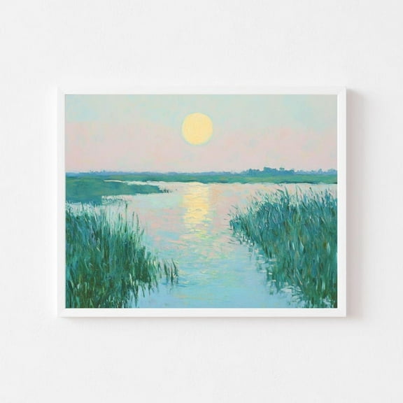Kna Prints - Moonlit Marsh Landscape Painting Carolina Coastal Watercolor Wall Art Print Beach House Pastel Lowcountry Wall UNFRAMED-8x12