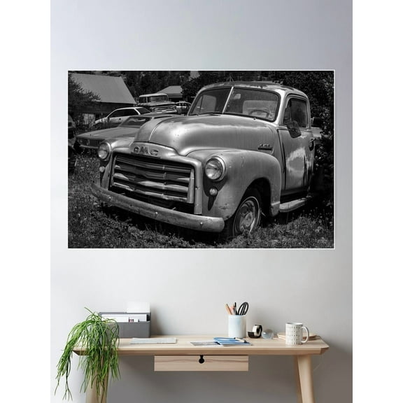 Kna Prints - Old Vehicle Xii Bw Gmc Truck Poster, UNFRAMED-16x24