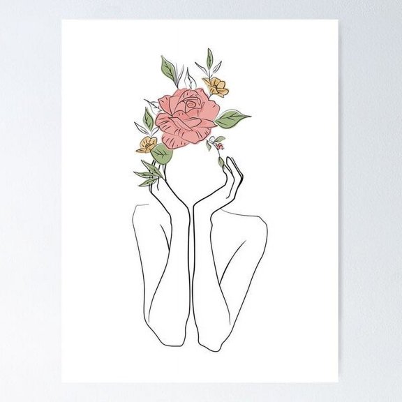 Kna Prints - 1 Pc Poster One Line Art, Curvy Woman Art Print, Gifts For Her, Flower Woman Wall Art, Modern Wall Decor For Living Room Bedroom, Wall Art,, UNFRAMED-24x36