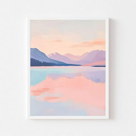 Kna Prints - Pastel Mountain Lake Sunset Painting Pink Landscape Wall Art Print Montana Tahoe Banff Colorful Scenery For Home Decor, Living Room, Bedroom, Office, UNFRAMED-8x12