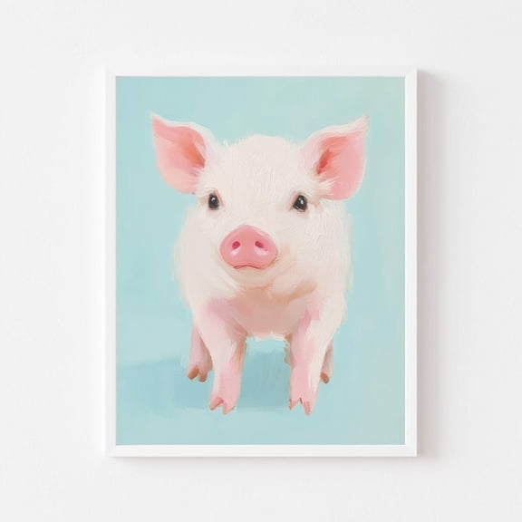 Kna Prints - Pastel Piglet Painting Little Pink Pig Wall Art Print Blue Farm Animal Poster Colorful Spring Kid'S Room Wall Art Decor For Home Office, UNFRAMED-8x12