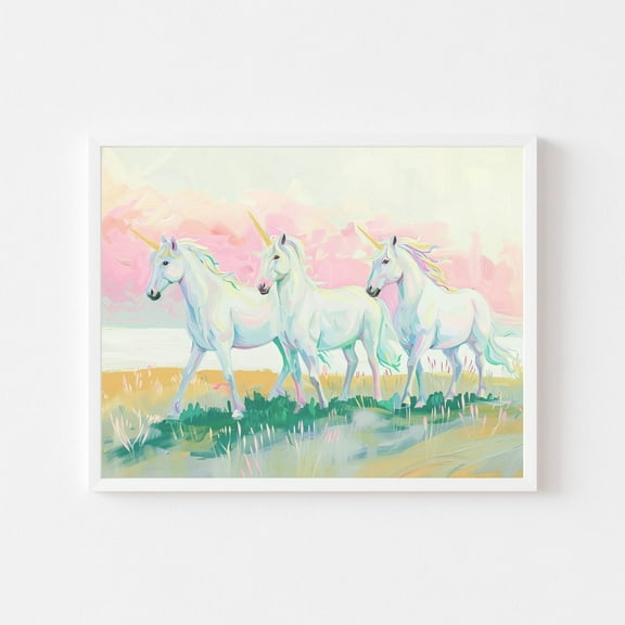 Kna Prints - Pastel Unicorns Painting Magical Girl'S Room Wall Art Print Pink Whimsical Playroom Rainbow Horses Nursery Wall Art Decor For Home Office, UNFRAMED-8x12