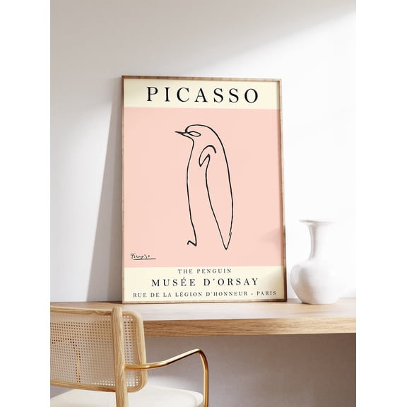 Kna Prints - Picasso Exhibition Poster, Pink Penguin, Vintage Art, Animal Art, Animal Print, Minimalist Poster, Line Art, Art Print, Bedroom Art, Gift, UNFRAMED-24x36