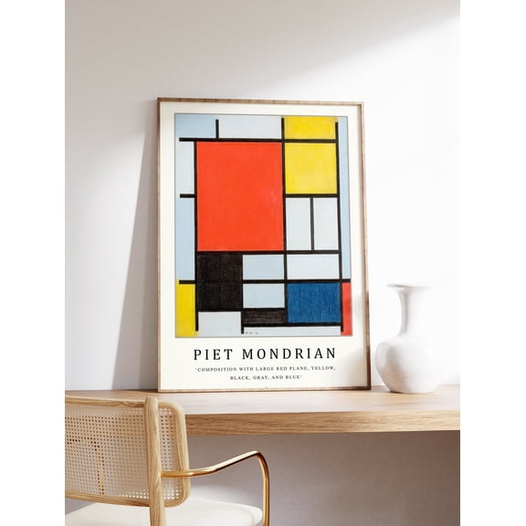 Kna Prints - Piet Mondrian Poster, Composition With Large Red Plane , Piet Mondrian Art Print, Bauhaus Poster, Abstract Art, Cubism, Modern Art, Gift ,Decor For Living Room Bedroom, UNFRAMED-24x36