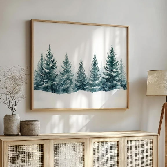 Kna Prints - Pine Trees Watercolor Wall Art, Winter Forest Landscape Painting, Room Decor, Nature Wall Art, Green For Home Decor, Living Room, Bedroom, Office, UNFRAMED-8x12
