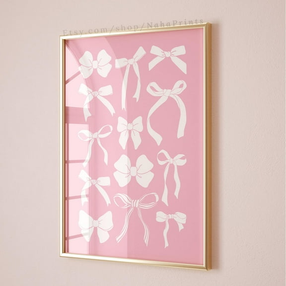 Kna Prints - Pink Bows Print, Balletcore Wall Art, Coquette Room Decor, Light Pink Wall Art, Pastel Blush Art Print, Old Money Aesthetic Dorm Decor ,Decor For Living Room Bedroom, UNFRAMED-8x12