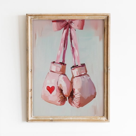 Kna Prints - Pink Boxing Gloves Wall Art, Girly Workout Poster, Preppy Room Decor, Trendy Home Gym Print, Pastel Pink Boxer, UNFRAMED-8x12
