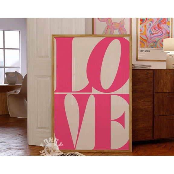 Kna Prints - Pink Love Art Print, Retro Love , Pink Preppy Aesthetic, Trendy Wall Art, Y2K Print, Typography Print, Art, Digital Print Wall Art Decor For Home Office UNFRAMED-8x12