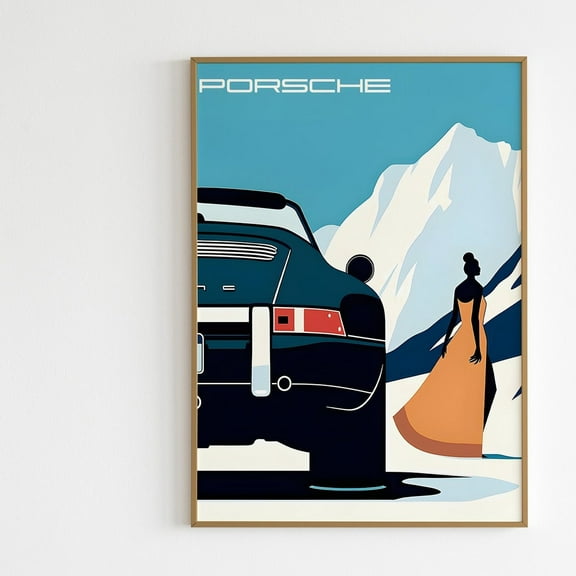 Kna Prints - Porsche 911 Carrera Poster Alpine Mountains Snow Car Poster Vintage Malika Favre Unframed Poster, UNFRAMED-16x24