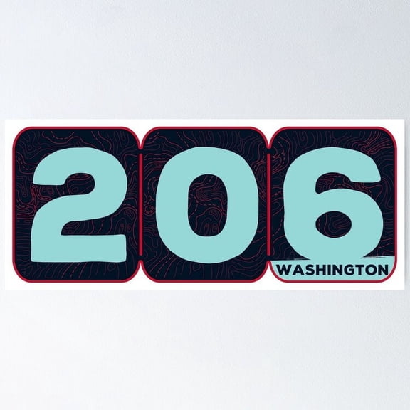 Kna Prints - Poster Area Code 206, UNFRAMED-16x24