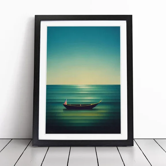Kna Prints - Poster Boat On A Striped Ocean Picture Poster Decor, UNFRAMED-8x12