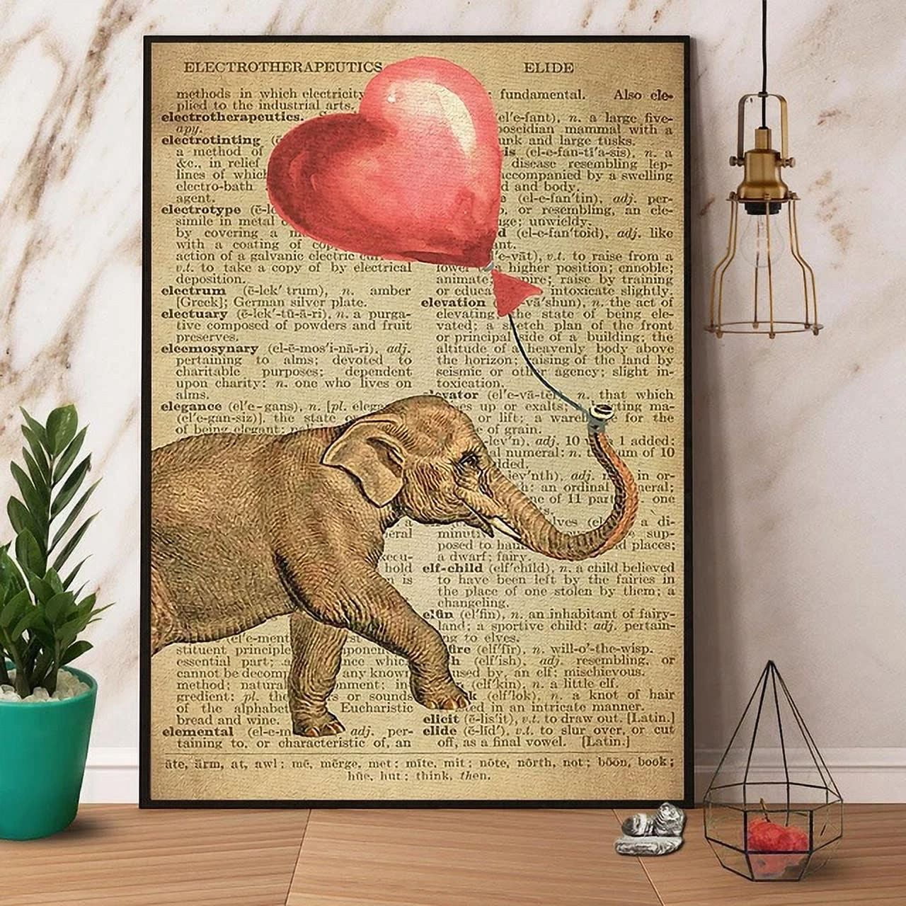 Kna Prints - Poster Elephant Heart Balloon Dictionary Paper Posterrame ...