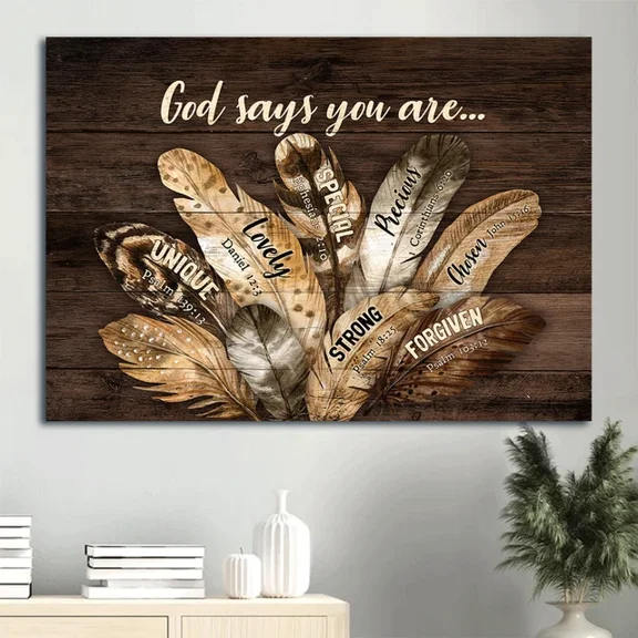 Kna Prints - Poster Feather Painting Poster- Gift For Christian- God Says You Are- Landscape Post, UNFRAMED-8x12