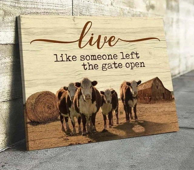 Poster In Metallo Hereford Cattle 'Live Like Someone Left The Gate Open', 20x30 Cm, Targa In Latta Retrò, Decorazione Per Casa E Giardino