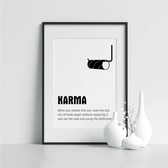 Kna Prints - Poster Karma Funny Definition Modern Bathroom Art Prints Illustrations Wall Art Quotes, UNFRAMED-16x24