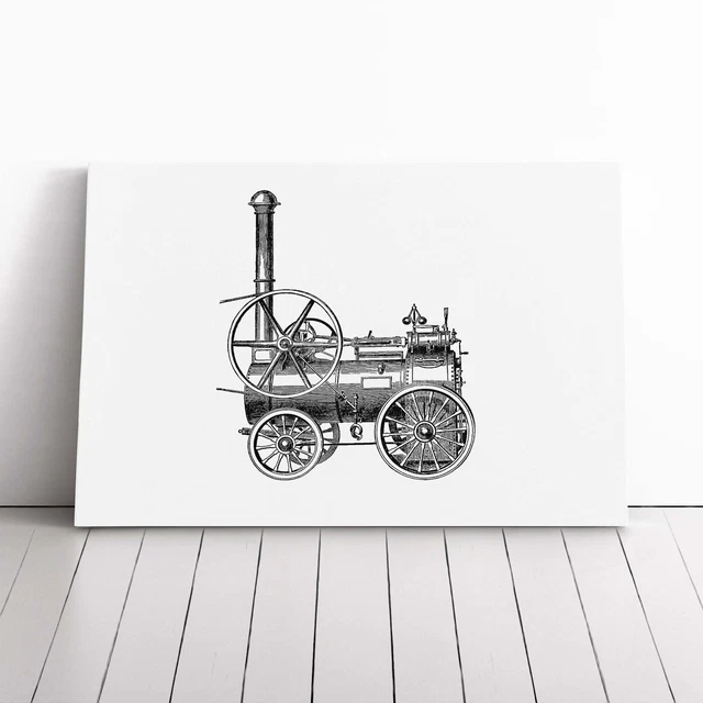Kna Prints - Poster Steam Engine Illustration In Black & White Picture ...