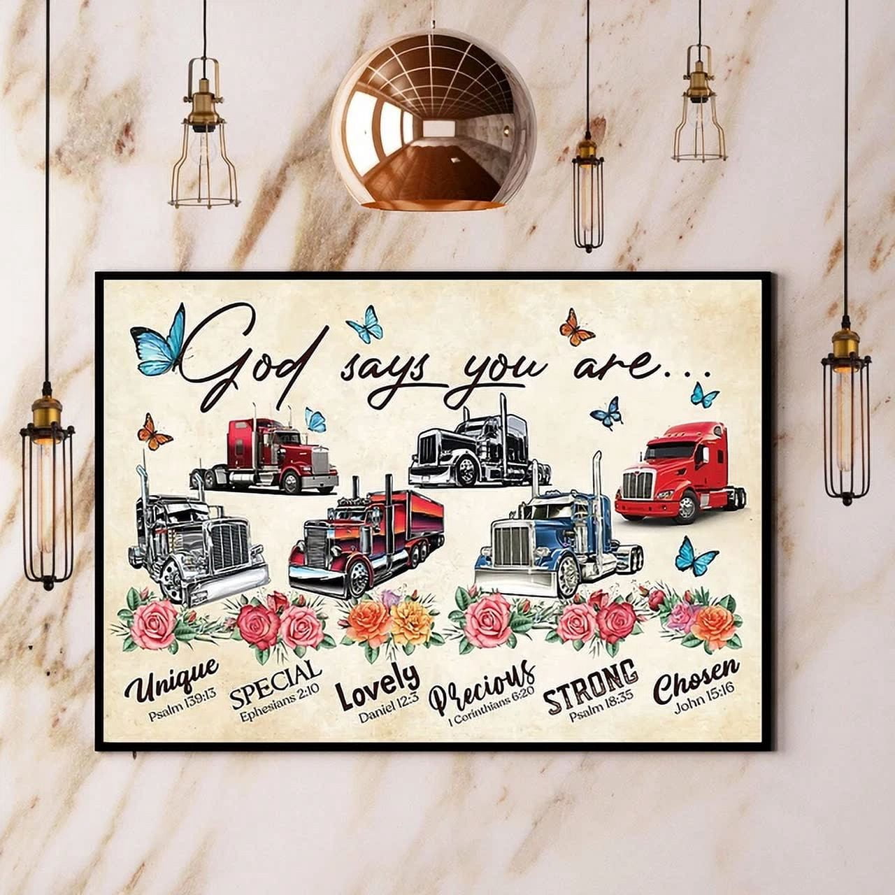 Kna Prints - Poster Trucker God Says You Are Unique Paper Posterrame ...