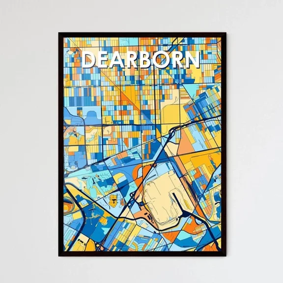 Kna Prints - Poster Vibrant Art Map Of Dearborn Mi Unique Wall Dcor Personalisable Gift For Home, UNFRAMED-8x12