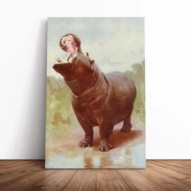 Kna Prints - Poster Vintage Natural History Hippo Gaping Picture Decor, UNFRAMED-8x12